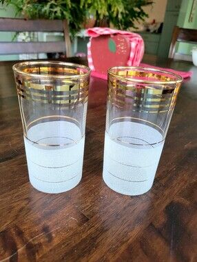 Mid Centruy Gold Trim Frosted Glasses